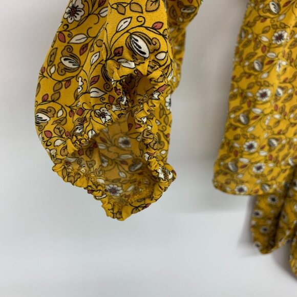 Max Studio Top Yellow Floral Print Faux Wrap Long Sleeve Ruffle - Picture 5 of 10